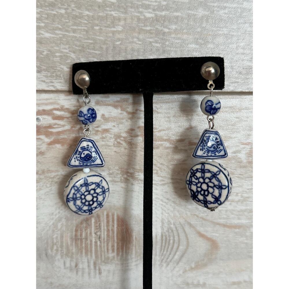 Chinoiserie Drop Earrings | Blue White Porcelain, Vintage Style
